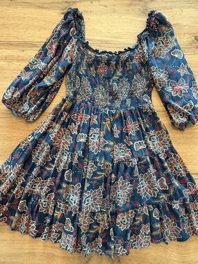 Angie Floral Boho Mini Dress | Smocked | Size S